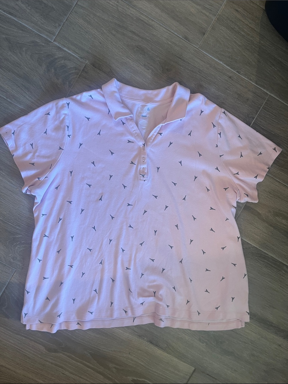 Croft & Barrow Pink Polo with Navy Eiffel Motifs